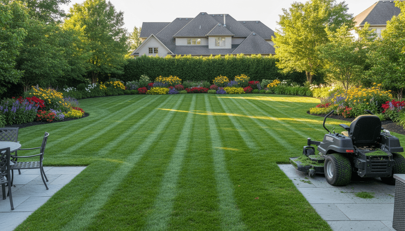 Professional lawn mowing in a Beaudesert backyard