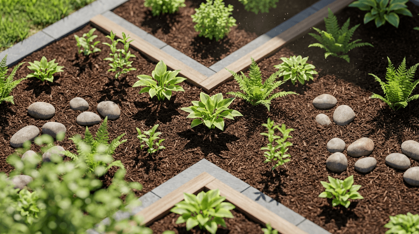 Garden clean-up with trimmed edges and fresh mulch